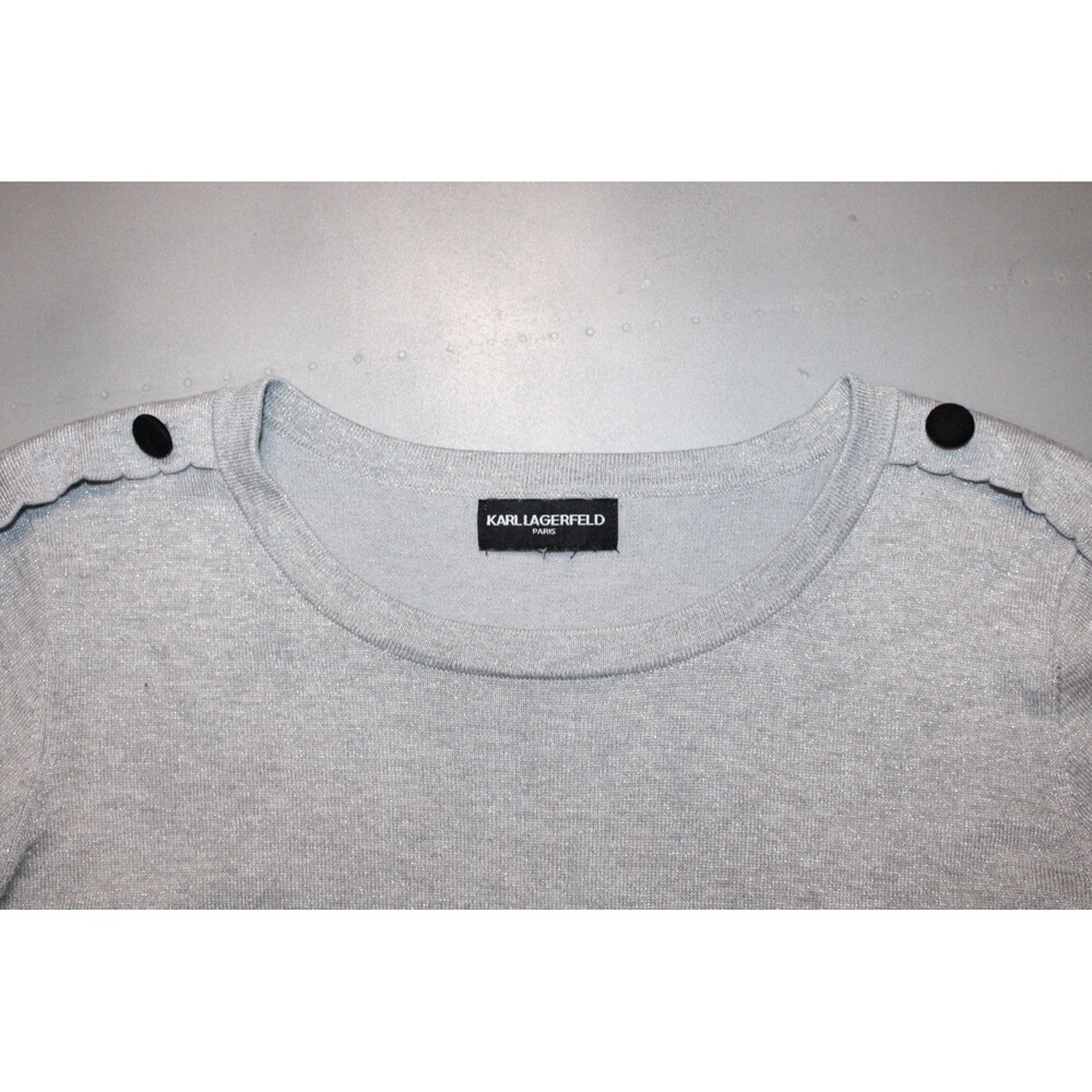 Karl Lagerfeld Paris Metallic Shimmer Button Sleeve Sweater Womens Size Large - Picture 3 of 8